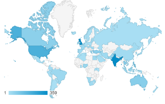 Colour coded map of teh world showing where teh WRQoL scale has been used